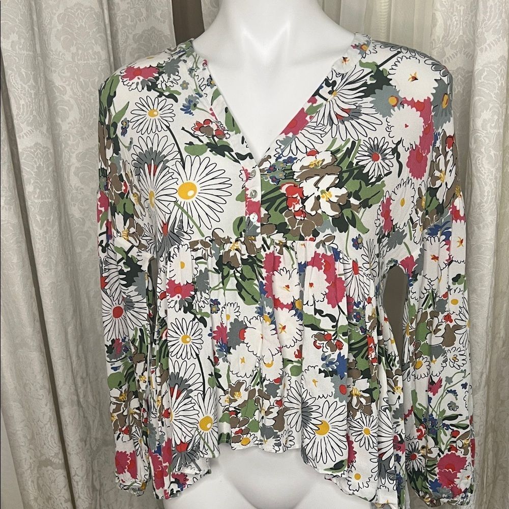 Zara Trafaluc Multicolor Large Floral Blouse